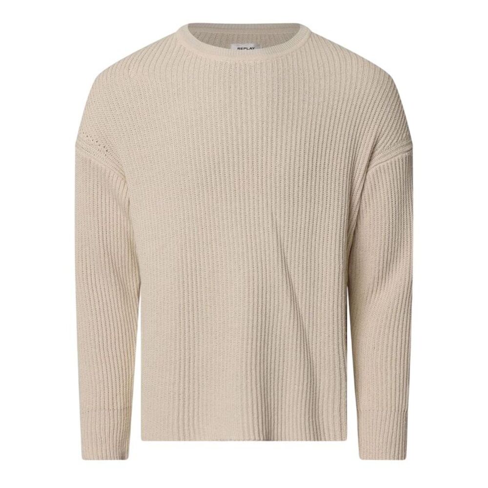 Replay Mens Ribbed Crew Neck Sweater / Cream